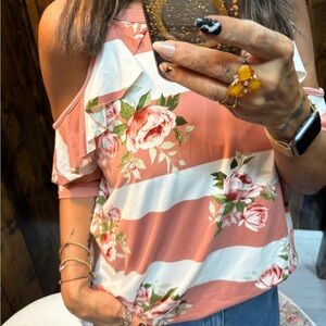 Sun n Moon Pink and White Floral Cold Shoulder Top